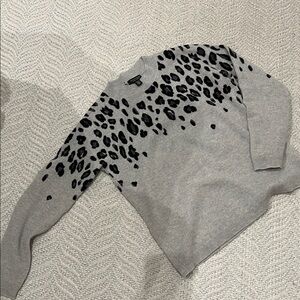 Saks Fifth Avenue Gray and Black Leopard Cashmere Sweater